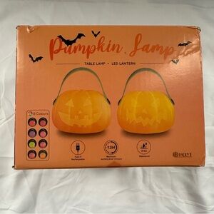 LED Pumpkin Table Lamp Lantern Rechargeable 8 Color Options New in Box